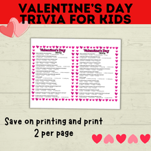Load image into Gallery viewer, Valentine's Day Trivia for Kids | Kids Trivia | Kids Games | Party Games | Classroom Games | Valentine's Day Games | Kids Questions