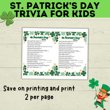 Load image into Gallery viewer, St. Patrick's Day Trivia for Kids | Kids Trivia | St. Patrick's Day Game | St. Patty's Day | Classroom Game | Party Game | Kids Games