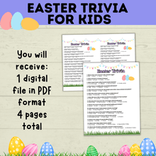 Load image into Gallery viewer, Easter Trivia for Kids | Kid's Trivia | Easter Printables | Easter Games | Kids Games | Classroom Games | Party Games | PDF download