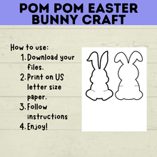 Load image into Gallery viewer, Easter Crafts | Easter Bunny Crafts | Pom Pom Easter Bunny | Kids Easter Crafts | Easter Printables | Easter Activities | Kids Crafts