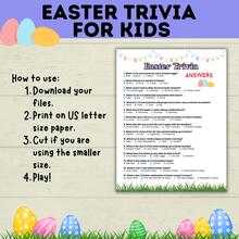 Load image into Gallery viewer, Easter Trivia for Kids | Kid's Trivia | Easter Printables | Easter Games | Kids Games | Classroom Games | Party Games | PDF download