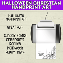 Load image into Gallery viewer, Halloween Christian Handprint Art for Kids | Bible Halloween Art | Handprint Art for Kids | Handprint Crafts | Halloween Handprint Crafts