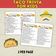 Load image into Gallery viewer, Taco Trivia Game | Taco Party | Fiesta Games | Party Games | Kids Games | Printable Games | Cinco De Mayo Trivia | PDF Download
