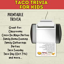 Load image into Gallery viewer, Taco Trivia Game | Taco Party | Fiesta Games | Party Games | Kids Games | Printable Games | Cinco De Mayo Trivia | PDF Download