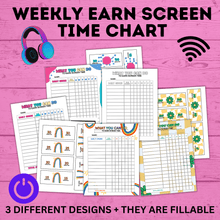 Load image into Gallery viewer, Weekly Earn Screen Time Chart for Kids | Screen Time Chart | TV Chart | Cell Phone Chart | Electronic Chart | Chore Chart | Kids Chart