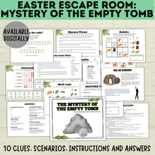 Load image into Gallery viewer, Bible Escape Room | Easter Escape Room | Mystery of the Empty Tomb Escape Room | Printable Escape Room | Easter Games | Escape Room for Kids