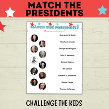 Load image into Gallery viewer, Match the President Game | Kids Games | 4th of July Games | Classroom Games | History Games | Independence Day | Kids Printables