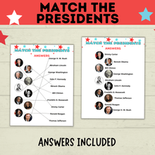 Load image into Gallery viewer, Match the President Game | Kids Games | 4th of July Games | Classroom Games | History Games | Independence Day | Kids Printables