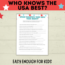 Load image into Gallery viewer, USA Trivia | 4th of July Game | Who Knows the USA Best? | USA Game | Kids Game | Party Game | History Game | 4th of July Trivia | History