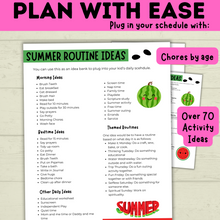 Load image into Gallery viewer, Summer Planner | Summer Schedule | Summer Activities | Summer Printable | Summer Fun | Chore Chart | Sample Schedule | Activity Ideas