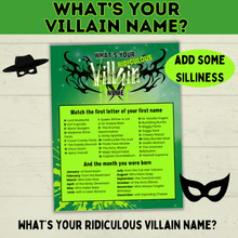 Load image into Gallery viewer, What's Your Villain Name Game? Kid's Birthday Party Games | Halloween Games for Kids | PDF Digital Download