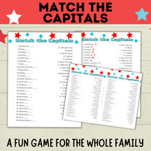 Load image into Gallery viewer, Match the Capitals Game | Party Game | History Game | 4th of July Game | Capital's Game | Geography Game | PDF digital download