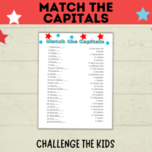 Load image into Gallery viewer, Match the Capitals Game | Party Game | History Game | 4th of July Game | Capital's Game | Geography Game | PDF digital download
