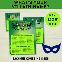 Load image into Gallery viewer, What's Your Villain Name Game? Kid's Birthday Party Games | Halloween Games for Kids | PDF Digital Download