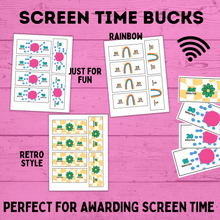 Load image into Gallery viewer, Screen Time Bucks for Kids and Moms | Earn Screen Time | Screen Time Chart | Screen Time Money | Screen Time Cash | TV Bucks | Technology