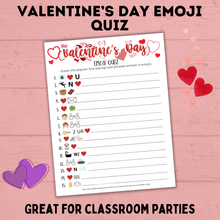 Load image into Gallery viewer, Valentine's Day Emoji Quiz | Valentine's Day Games | Valentine's Day Picture Quiz | Valentine's Day Printables | Classroom Games | Kids