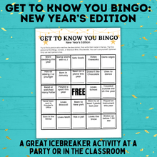 Load image into Gallery viewer, Kid's Bingo | New Year's Eve Bingo | Bingo for Kids | Get to Know you Bingo | Kids Games | New Year's Eve games | Party Games | NYE