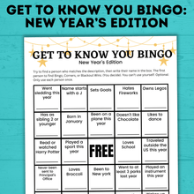 Load image into Gallery viewer, Kid's Bingo | New Year's Eve Bingo | Bingo for Kids | Get to Know you Bingo | Kids Games | New Year's Eve games | Party Games | NYE
