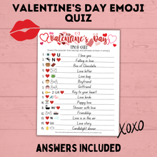 Load image into Gallery viewer, Valentine's Day Emoji Quiz | Valentine's Day Games | Valentine's Day Picture Quiz | Valentine's Day Printables | Classroom Games | Kids