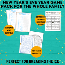 Load image into Gallery viewer, New Year's Eve Game Pack for the Whole Family | New Year's Games | Kids Games | Family Games | New Year's Eve Pictionary | Games for Kids