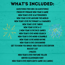 Load image into Gallery viewer, New Year's Eve Game Pack for the Whole Family | New Year's Games | Kids Games | Family Games | New Year's Eve Pictionary | Games for Kids