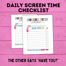 Load image into Gallery viewer, Daily Screen Time Checklist | Checklist for Kids | Screen Time Reward Chart | Chore Chart | TV Chart | Daily Checklist | Fillable PDF