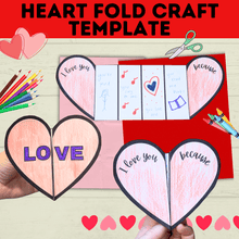 Load image into Gallery viewer, Heart Craft | Valentine's Day Craft | Folding Heart Craft | Kids Crafts | Party Crafts | Love Craft | I love you Craft for Kids | Printable