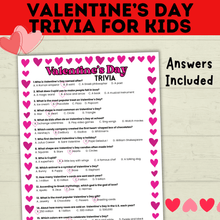 Load image into Gallery viewer, Valentine's Day Trivia for Kids | Kids Trivia | Kids Games | Party Games | Classroom Games | Valentine's Day Games | Kids Questions