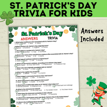Load image into Gallery viewer, St. Patrick's Day Trivia for Kids | Kids Trivia | St. Patrick's Day Game | St. Patty's Day | Classroom Game | Party Game | Kids Games