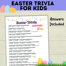 Load image into Gallery viewer, Easter Trivia for Kids | Kid's Trivia | Easter Printables | Easter Games | Kids Games | Classroom Games | Party Games | PDF download