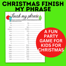 Load image into Gallery viewer, Christmas Finish my Phrase Game for Kids | Party Game | Christmas Printable