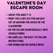 Load image into Gallery viewer, Valentine's Day Escape Room for Kids | Kids Games | Classroom Games | Party Games | Digital Escape Room | Classroom Party | Family Games