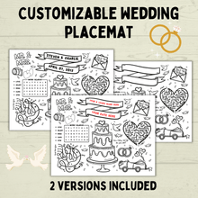 Load image into Gallery viewer, Customizable Wedding Placemat for Kids and Family | Wedding Activity Page | Wedding Placemat | Engagement Activity | Kids Activity |
