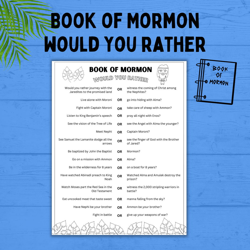 Book of Mormon Would You Rather for Kids | Kids Activities | BOM activities | Book of Mormon Lessons | Kids printables | BOM | Primary