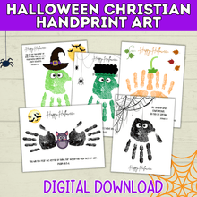 Load image into Gallery viewer, Halloween Christian Handprint Art for Kids | Bible Halloween Art | Handprint Art for Kids | Handprint Crafts | Halloween Handprint Crafts
