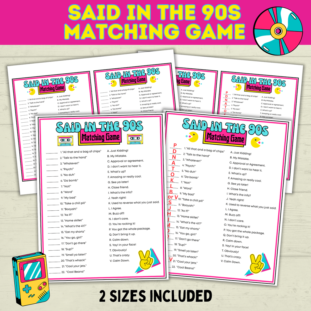 90s Games | 90s Birthday Games | 90s | 90s Party Games | Printable Games | Retro Party Games | 1990s Party Games | 90s Trivia | Throwback