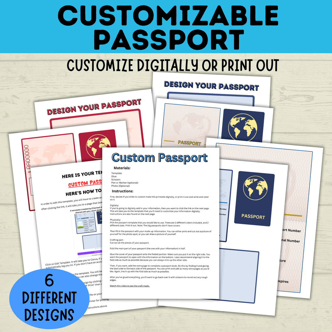 Customizable Passport | Design Your Own Passport | Passport Craft | Kids Crafts | Craft Template | Travel Craft | Passport Book | Kids