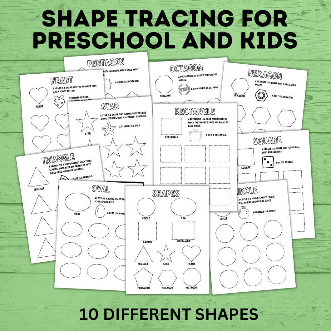 Preschool Shapes Tracing Worksheet | Preschool Worksheets | Preschool Shape Cards | Preschool Printables | Preschool Tracing Worksheet