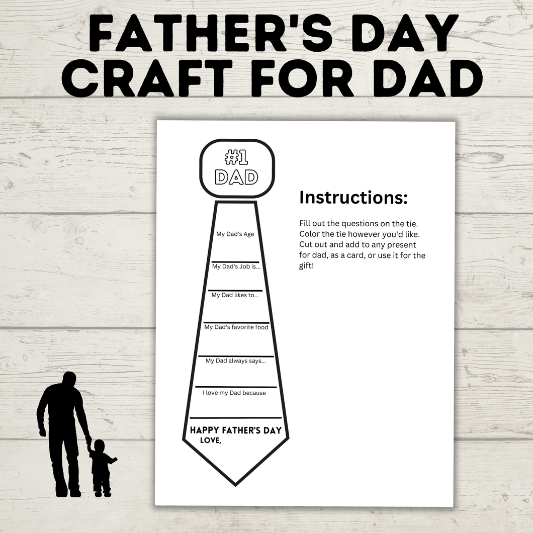 Father's Day Craft for Dad | Father's Day Printable | Father's Day Gift | Father's Day Card | Dad Craft | Gifts for Dad | Tie Craft