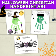 Load image into Gallery viewer, Halloween Christian Handprint Art for Kids | Bible Halloween Art | Handprint Art for Kids | Handprint Crafts | Halloween Handprint Crafts

