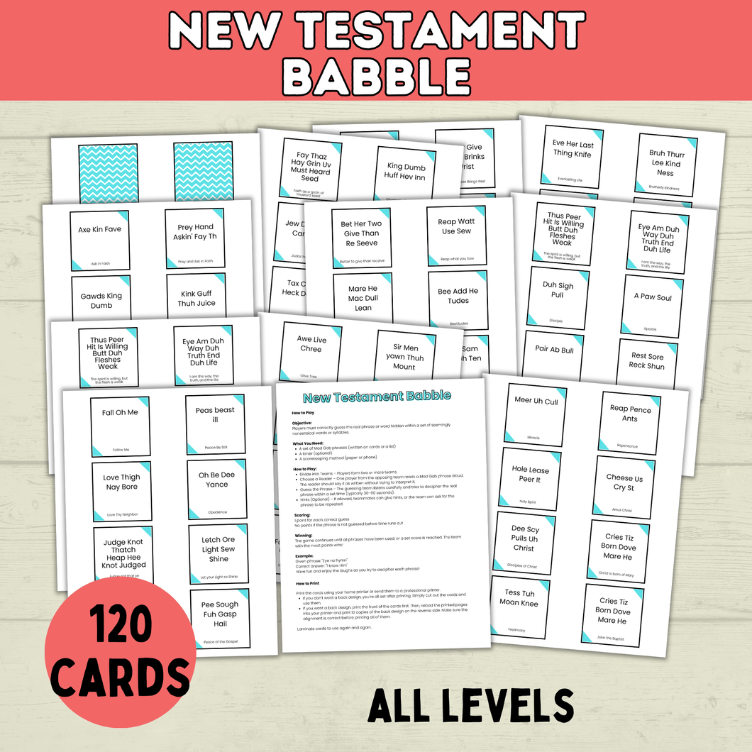 Bible Games | New Testament Game Babble | Youth Church Game | Bible Printable | Digital Download | Party Games | Scriptures | Young Women