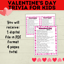 Load image into Gallery viewer, Valentine&#39;s Day Trivia for Kids | Kids Trivia | Kids Games | Party Games | Classroom Games | Valentine&#39;s Day Games | Kids Questions
