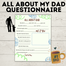 Load image into Gallery viewer, Father&#39;s Day | Father&#39;s Day Questionnaire for Kids | Father&#39;s Day Gifts | Dad Questions | Toddler Questionnaire | Father&#39;s Day Interview
