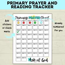 Load image into Gallery viewer, Primary Reading and Prayer Tracker | Prayer Tracker | Reading Tracker | Primary Printables | LDS Primary | Come Follow Me | Prayer Chart
