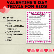 Load image into Gallery viewer, Valentine&#39;s Day Trivia for Kids | Kids Trivia | Kids Games | Party Games | Classroom Games | Valentine&#39;s Day Games | Kids Questions
