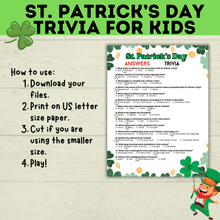 Load image into Gallery viewer, St. Patrick&#39;s Day Trivia for Kids | Kids Trivia | St. Patrick&#39;s Day Game | St. Patty&#39;s Day | Classroom Game | Party Game | Kids Games
