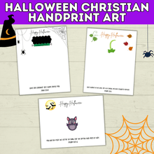 Load image into Gallery viewer, Halloween Christian Handprint Art for Kids | Bible Halloween Art | Handprint Art for Kids | Handprint Crafts | Halloween Handprint Crafts
