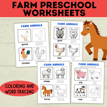 Load image into Gallery viewer, Farm Preschool Worksheets | Farm Activity | Farm Printables | Counting Printable | Toddler Counting | Word Tracing | Letter Recognition
