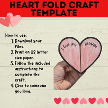 Load image into Gallery viewer, Heart Craft | Valentine&#39;s Day Craft | Folding Heart Craft | Kids Crafts | Party Crafts | Love Craft | I love you Craft for Kids | Printable
