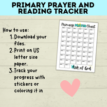 Load image into Gallery viewer, Primary Reading and Prayer Tracker | Prayer Tracker | Reading Tracker | Primary Printables | LDS Primary | Come Follow Me | Prayer Chart
